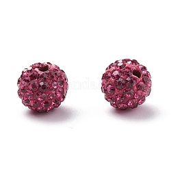 Pave bolas de discoteca, Abalorios de Diamante de imitación de arcilla polímero, redondo, fucsia, 10mm, agujero: 1.5 mm