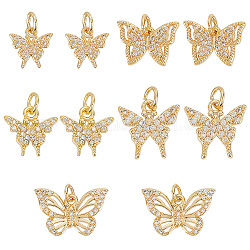 PandaHall Elite 10Pcs 5 Style Brass Micro Pave Clear Cubic Zirconia Charms, with Jump Ring, Butterfly Charm, Real 18K Gold Plated, 9.5~15x9.5~13x2~2.5mm, Hole: 3~3.5mm, 2pcs/style