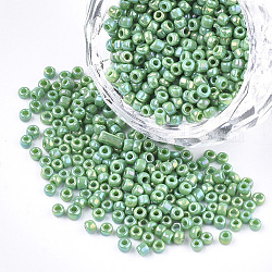 Perles de rocaille de verre opaques, arc-en-ciel plaqué, ronde, vert de mer moyen, 4mm, Trou: 1.5mm, environ 4500 pcs / sachet 