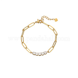 Kristall-Strass-Diamant-Gliederarmband mit Büroklammerketten aus Edelstahl, golden, 7-1/8 Zoll (18 cm)