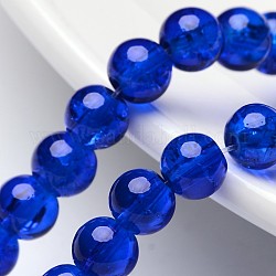 Crackle GlasperlenStränge, Runde, Blau, 6 mm, Bohrung: 1.3~1.6 mm, ca. 133 Stk. / Strang, 31.4 Zoll