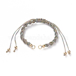 Fabrication de bracelets en cordon tressé en polyester réglable, avec perles en laiton et 304 anneaux de saut en acier inoxydable, or, colorées, longueur de chaîne unique: environ 5-1/2 pouce (14 cm)