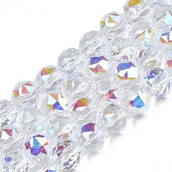 Electroplate Transparent Glass Beads Strands, AB Color Plated, Faceted, Round, Clear AB, 8x8x8mm, Hole: 1.2mm, about 72pcs/strand, 22.44 inch(57cm)