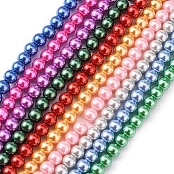 Perles de verre écologiques, nacré, ronde, couleur mixte, 6mm, Trou: 1.2~1.5mm, Environ 68 pcs/chapelet, 16'' (40.64 cm)