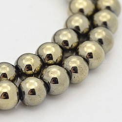 Chapelets de perles rondes en hématite synthétique sans magnétique, l'imitation de la pyrite, antique bronze plaqué, 4mm, Trou: 0.5mm, Environ 120 pcs/chapelet, 16 pouce