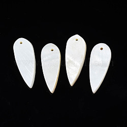 Natural Freshwater Shell Pendants, Teardrop, Seashell Color, 33~35x12~12.5x2.5~4mm, Hole: 1.5mm