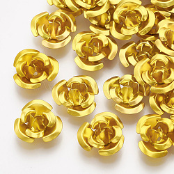 Bolas de aluminio, 3-pétalo de flor, oro, 7x4mm, agujero: 0.8 mm, aproximamente 950 unidades / bolsa