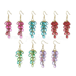 Boucles d'oreilles pendantes en grappe de perles de verre transparentes, avec crochets d'oreilles en 304 acier inoxydable, couleur mixte, 62mm, pin: 0.8 mm