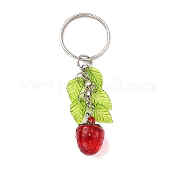 Schlüsselanhänger aus Acryl, mit Blattanhängern und eisernem Schlüsselanhängerring, Erdbeere, 7.5 cm, Anhänger: 50x12.5 mm