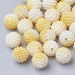 Perline acrilico perla imitato, perline bacca, perline combinati, perle di perle sirena sfumate arcobaleno, tondo, oro, 10mm, Foro: 1 mm, circa 200pcs/scatola