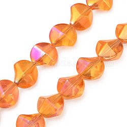 Chapelets de perles en verre électroplaqué, demi-plaqué, couleur ab , torsion, orange foncé, 13x13.5x9mm, Trou: 1.2mm, Environ 45 pcs/chapelet, 23.23 pouce (59 cm)