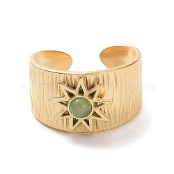 Anillos de puño abiertos de estrella de aventurina verde natural, joyas de acero de titanio para mujer., dorado, diámetro interior: 19 mm