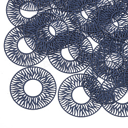 430 Edelstahl Filigrane Tischlerei Verbinder, gischt gemalt, Verzierungen aus geätztem Metall, Donut, marineblau, 30x0.3 mm