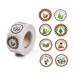 8 Patterns Christmas Round Dot Self Adhesive Paper Stickers Roll, Christmas Decals for Party, Decorative Presents, Colorful, 25mm, about 500pcs/roll