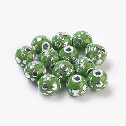 Handmade Indonesia Beads, with Brass Core, Round, Green, 14mm, hole:3.8mm