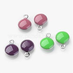 Stainless Steel Enamel Charms, Enamelled Sequins, Flat Round, Mixed Color, 11x8x3mm, Hole: 1mm