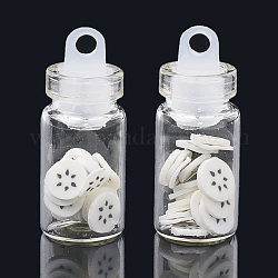 Fimo a mano accessori nail art decorazione, con tappo per bottiglia in vetro e tappo in plastica ccb, frutta, bianco, 4~8x4~8x0.1~2mm, circa bottiglia: 27.5x11mm, Foro: 3 mm
