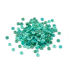 Manuell Polymer Ton Perlen, heishi Perlen, für DIY Schmuck Bastelbedarf, Disc / Flachrund, hell meergrün, 4x1.5 mm, Bohrung: 1.4 mm, ca. 2750 Stk. / 500 g