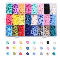 240g 24 Farben handgemachte Polymertonperlen, heishi Perlen, für DIY Schmuck Bastelbedarf, Disc / Flachrund, Mischfarbe, 6x1 mm, Bohrung: 2 mm, 10 g / Farbe