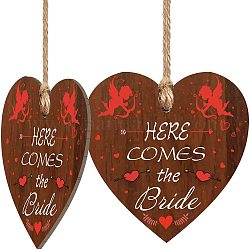 Coeur avec mot plaque suspendue en bois, accessoires de décoration, motif ange et fée, 100x100mm