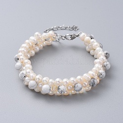Natürliche Howlith Perlen Armbänder, mit natürlichen Perlen, 304 Karabinerverschlüsse aus Edelstahl und Schmuckschatullen aus Kraftpapier und Pappe, 7-1/2 Zoll (19 cm)