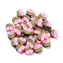 Abalorios de arcilla polimérica hechos a mano, mariposa, rosa, 8x9.5x4.5mm, agujero: 1.8 mm
