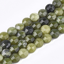 Brins de perles de jade canadien naturel, facette, plat rond, 6.5~7x4mm, Trou: 1mm, Environ 58 pcs/chapelet, 14.7 pouce ~ 14.9 pouces