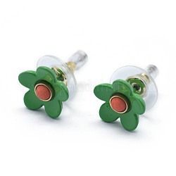 Латунные серьги-гвоздики, с синтетическими бирюзовый, пластиковые гайки для ушей, платина, зелёные, 11 мм , штифт: 0.5 мм