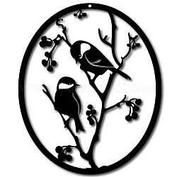 Eisen Anhänger Dekorationen, für Gartendekoration im Freien, Oval mit Vogel, Elektrophorese schwarz, 30x25 cm