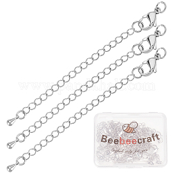 Beebeecraft 20 набор долговечных удлинителей цепи из латуни с покрытием, с застежками-лапками омара и шариками, платина, 65 мм, отверстие : 3.5 мм