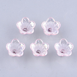 Transparent Acrylic Bead Caps, Trumpet Flower Beads, AB Color, 5-Petal, Flower, Pink, 10x14x13.5mm, Hole: 1.6mm, about 1370pcs/500g