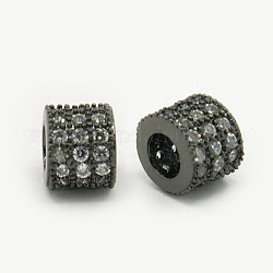Brass Cubic Zirconia Beads, Column, Gunmetal, 6x5mm, Hole: 3mm