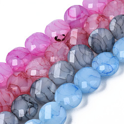 Mèches de perles de verre craquelé peintes au four opaque, plat rond, facette, couleur mixte, 8x5mm, Trou: 1.2mm, Environ 51 pcs/chapelet, 15.47 pouce ~ 5.67 pouces (39.3 cm ~ 39.8 cm)