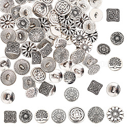 Olycraft, 70 Uds., botones de aleación con agujeros, flor de plata antigua, árbol, botón de metal, patrón vintage, botones decorativos para coser