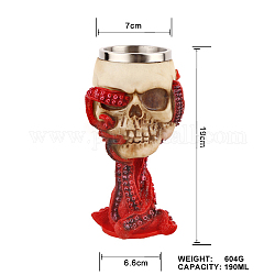 Halloween 304 tasse crâne 3d en acier inoxydable, tasse de squelette de tentacules de poulpe en résine, pour la décoration de la maison cadeau d'anniversaire, rouge, 70x190mm, capacité: 190 ml