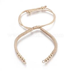 Fabrication de bracelets de perles tressées en nylon, avec des perles en laiton, Plaqué longue durée, véritable 24k plaqué or, blé, 10-1/4 pouce (26 cm) ~ 11-5/8 pouces (29.6 cm)