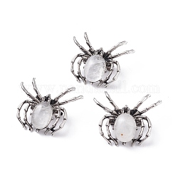 Natural Quartz Crystal Brooch, with Brass Findings and Glass, Spider, Antique Silver, 34~35x41~42x7mm, Hole: 3x5mm