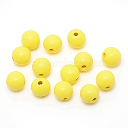 Perles de bois naturel peintes à la bombe, ronde, jaune, 15~16mm, 780 pcs / 988 g