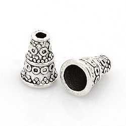 Tibetano estilo aleación perla cono, sin plomo, sin cadmio y níquel, cono, plata antigua, aproximamente 7 mm de ancho, 10 mm de largo, agujero: 2 mm, diámetro interior: 5 mm