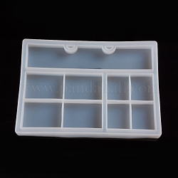 Rechteck DIY Schmuck Display Stand Aufbewahrungsbox Silikonformen, für Silikonformen aus Hirschhornharz, weiß, 240x170x21.2 mm, Innengröße: 39~217x44~48 mm, Bohrung: 11x4.5 mm