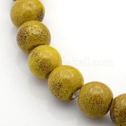 Chapelets de perles rondes en céramique émaillée en porcelaine émaillée manuelles, verge d'or, 8mm, Trou: 2mm, Environ 40~42 pcs/chapelet, 12 pouce