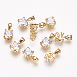 Brass Cubic Zirconia Charms, Nickel Free, Real 18K Gold Plated, 11x6x5mm, Hole: 3x5mm