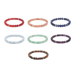 Ensemble de bracelets extensibles en perles rondes avec pierres précieuses mélangées naturelles 7pcs 7 styles, bracelets empilables thème yoga chakra pour femmes, diamètre intérieur: 2-3/8 pouce (5.9 cm), 1pc / style