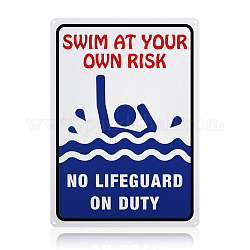 GLOBLELAND Swim at Your Own Risk Sign, 10x14 inches 40 Mil Aluminum No Lifeguard On Duty Signs for Indoor or Outdoor Use, Reflective UV Protected, Waterproof and Fade Resistance
