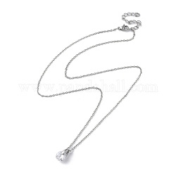 Ionenplattierung (IP) 304 Halsketten mit Anhänger aus Edelstahl, mit flachen, runden Strass Reize, Edelstahl Farbe, 17.72 Zoll (45 cm)
