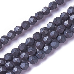 Chapelets de perles en hématite synthétique sans magnétiques, facette, mat, ronde, hématite plaqué, 4.2x4.2x4.2mm, Trou: 0.5mm, Environ 92~95 pcs/chapelet, 15.9 pouce ~ 16.37 pouces (40.4~41.6 cm)