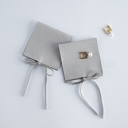 Pochettes cadeaux de rangement de bijoux en microfibre, sacs enveloppes avec rabat, pour les bijoux, montre emballage, carrée, grises , 9x9 cm