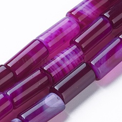 Teñidos ágata hebras naturales, columna, púrpura, 15~16x7~8mm, agujero: 1.2 mm, aproximamente 25 pcs / cadena, 15.3 pulgada (39 cm)