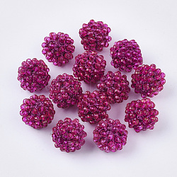 Handgefertigte Glasperlen, Kugel Kugelperlen, mit Kupferdraht und Acrylperlen im Inneren, Runde, tief rosa, 15 mm