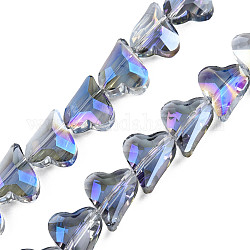 Galvanisieren transparente Glasperlen Stränge, facettiert, Herz, Blau, 12x10x5 mm, Bohrung: 1 mm, ca. 60 Stk. / Strang, 24.41 Zoll (62 cm)